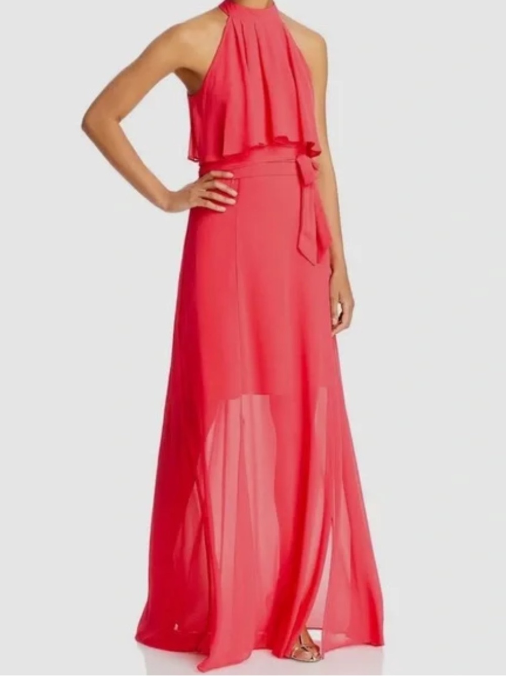 NEW Eliza J. Pink Chiffon Halter Neck Maxi Dress size 6